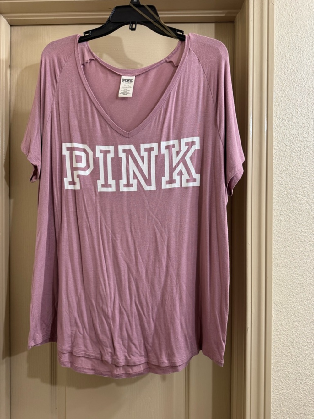 PINK Oversized V-neck Tunic Tee - Dusty Rose